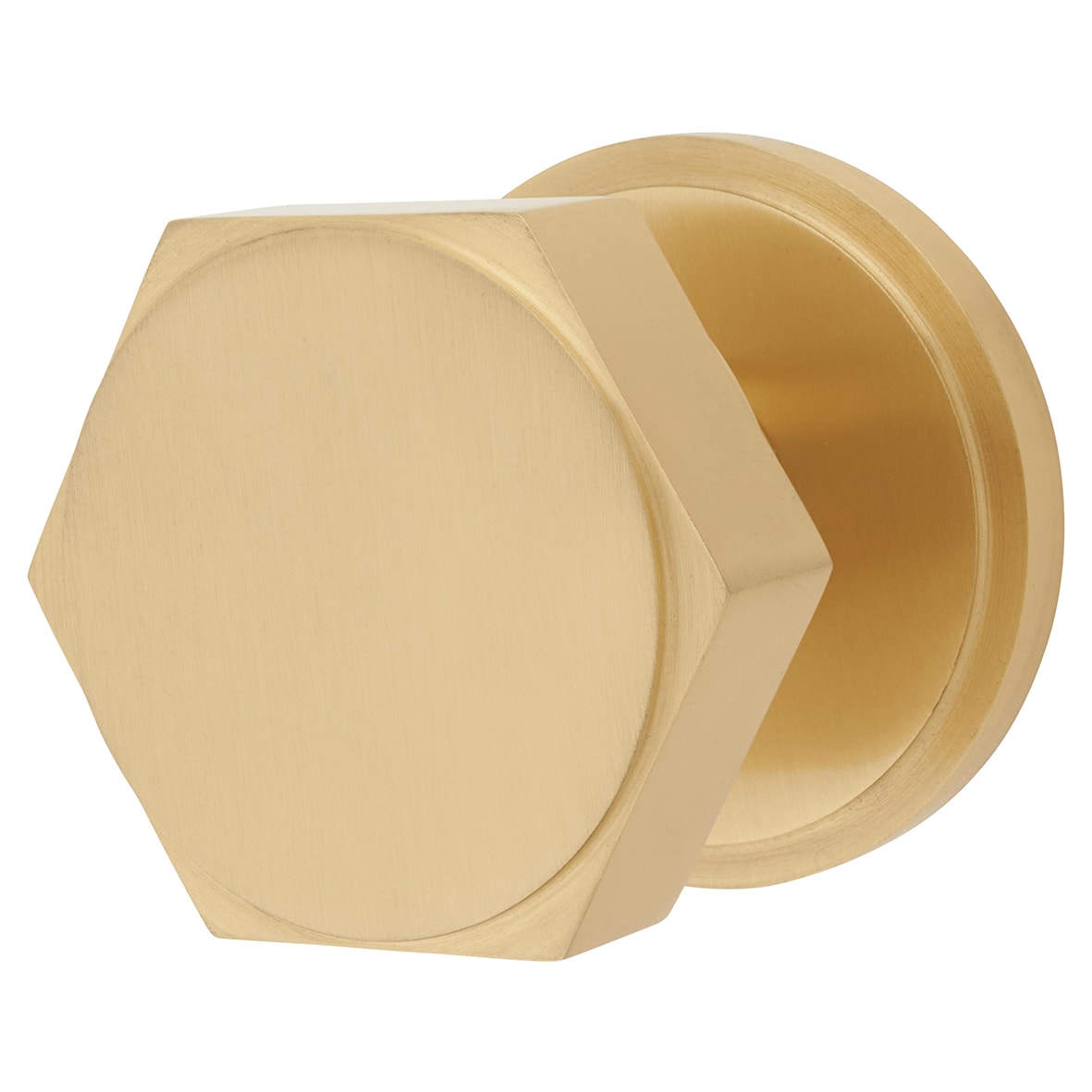 Satin Brass Hexagonal Centre Door Knob - 80mm Rose Diameter
