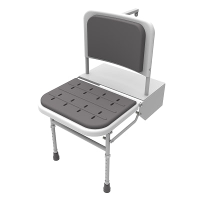 Doc M Padded Folding Wall Shower Seat, Legs & Back - 500 x 410 x 690mm - Wht/Grey