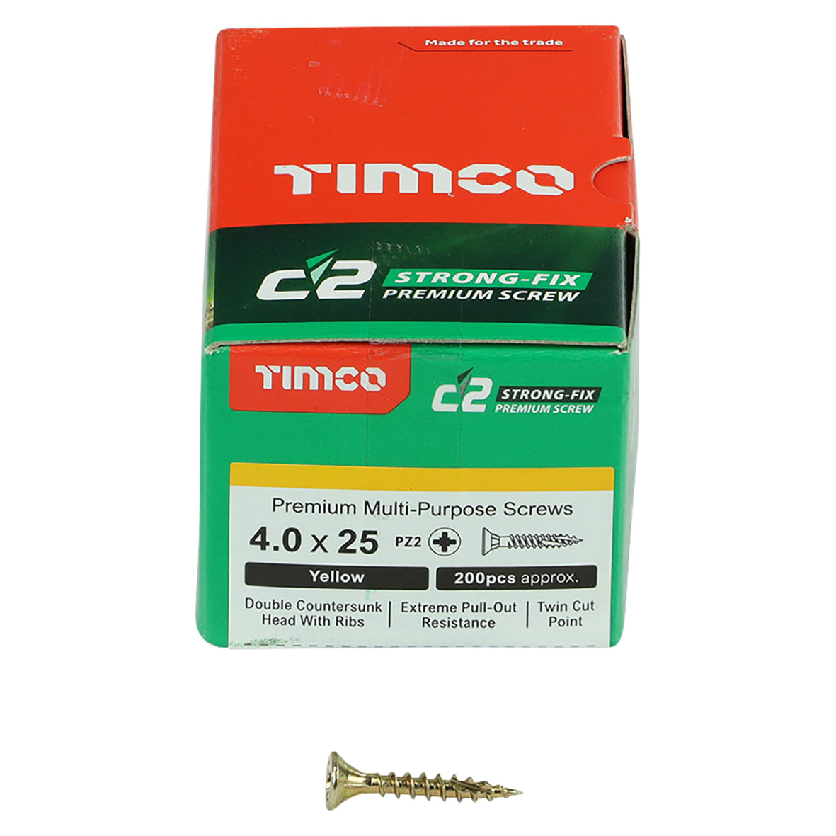 C2 Strong-Fix Pozi Double Countersunk Wood Screws - 4.0 x 25mm - Yellow Zinc - Pack of 200