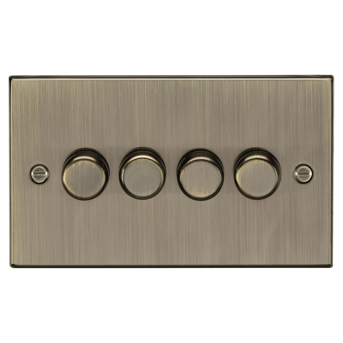 5 - 150W 4 Gang 2 Way Push On/Off Rotary Square Intelligent LED Dimmer - Antique Brass