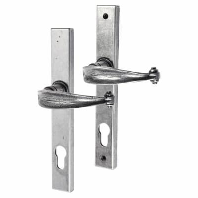 Pewter Cottage Slimline Lock Door Handles - Euro - 92mm c/c
