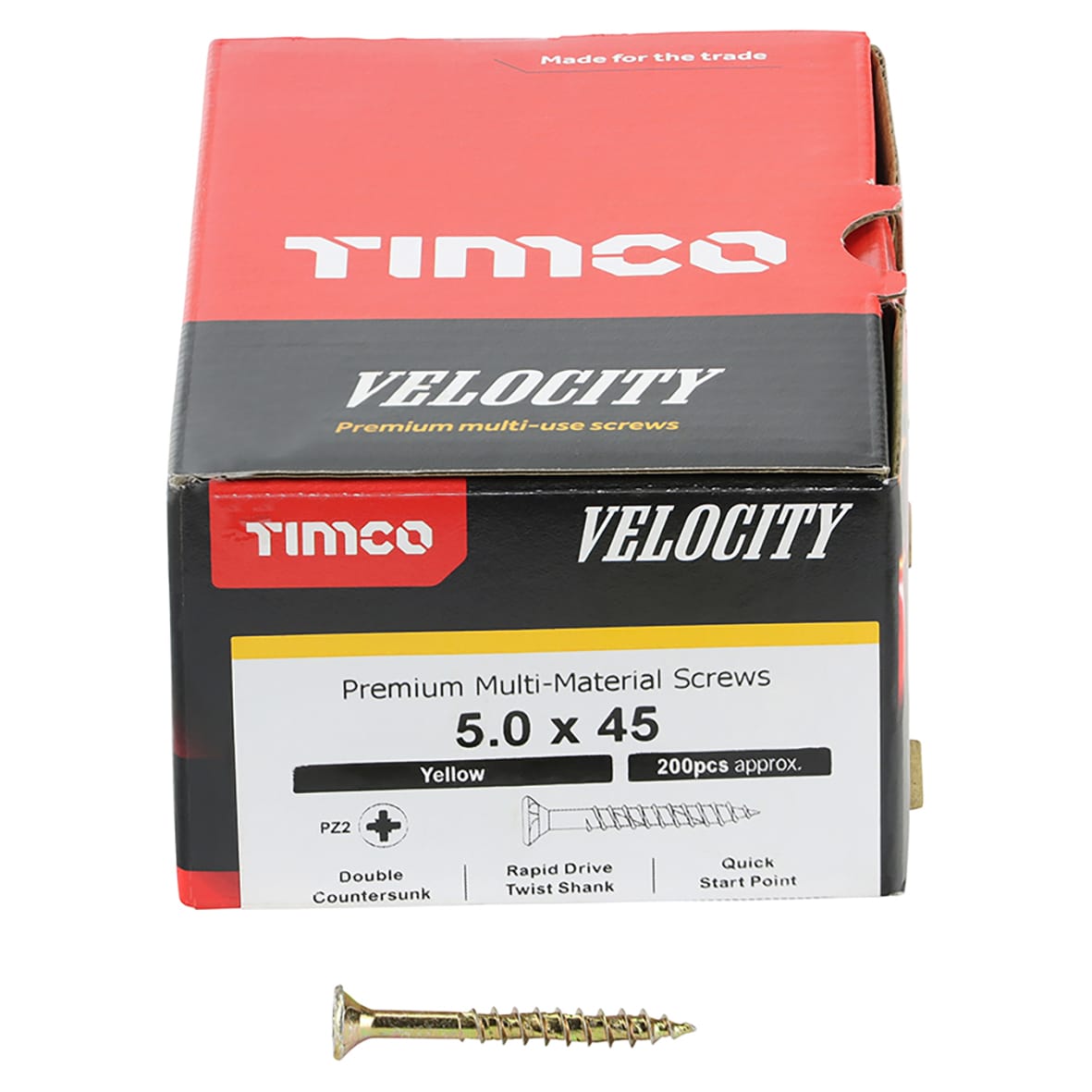 Velocity Pozi Countersunk Wood Screws - 5.0 x 45mm - Yellow Zinc - Pack of 200