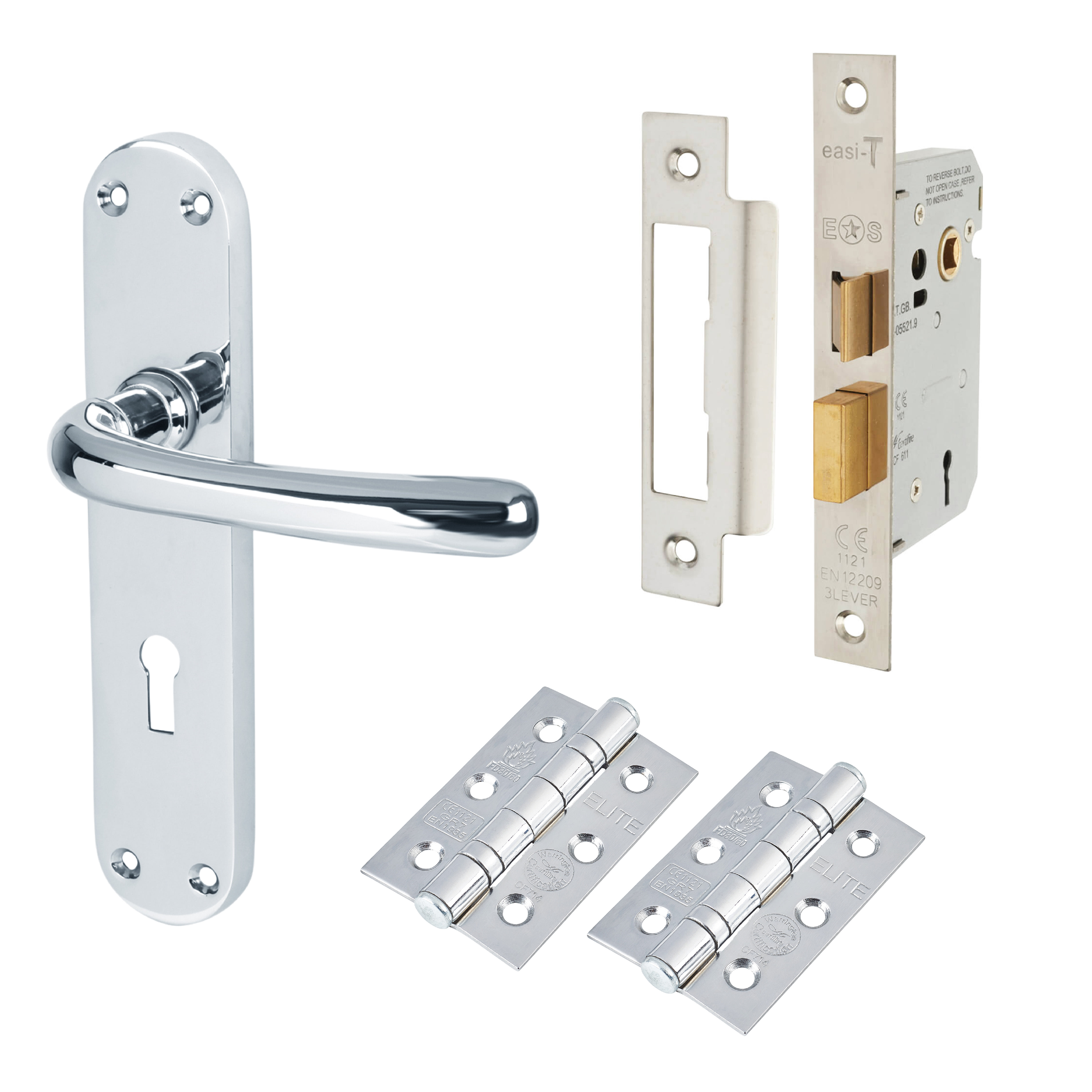 Polished Chrome 3 Lever Sashlock Door Handles Pack - Sassari Range
