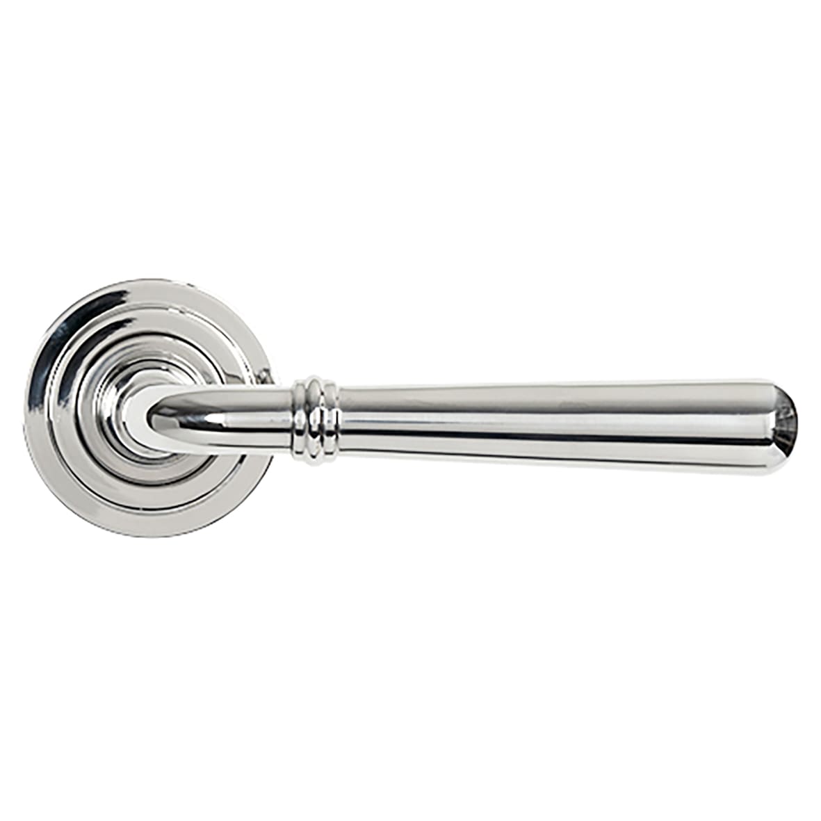 Polished Stainless Steel Door Handles on Round Art Deco Rose - Newbury Range