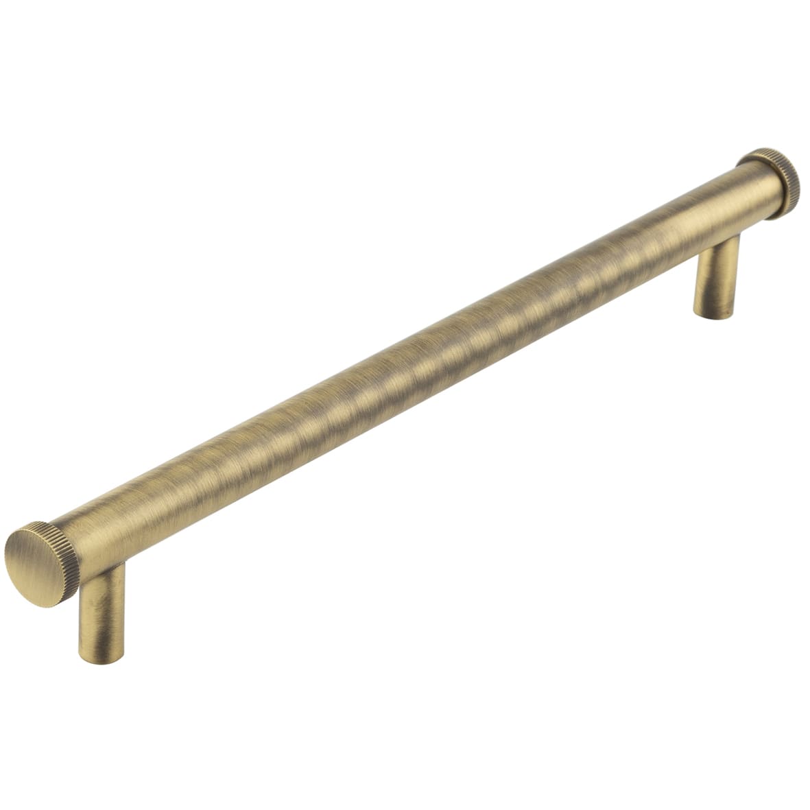 Thaxted 15mm Knurled T-Bar Cabinet Pull Handle - 224mm c/c - Antique Brass
