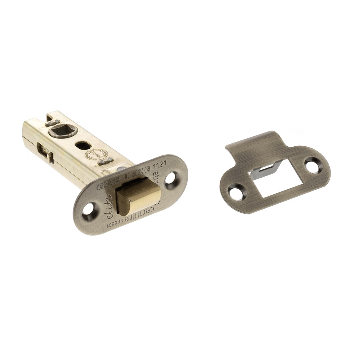 Fire-Rated Tubular Latch - 78mm Case - 57mm Backset - Radius - Antique Brass
