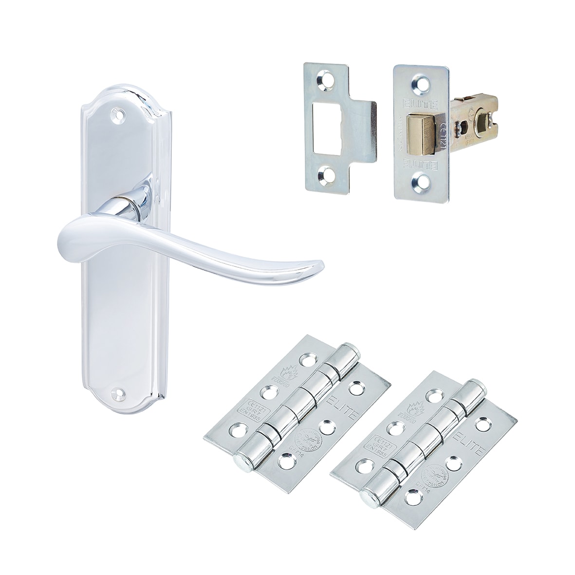 Polished Chrome Scroll Latch Door Handles Pack - Turin Range