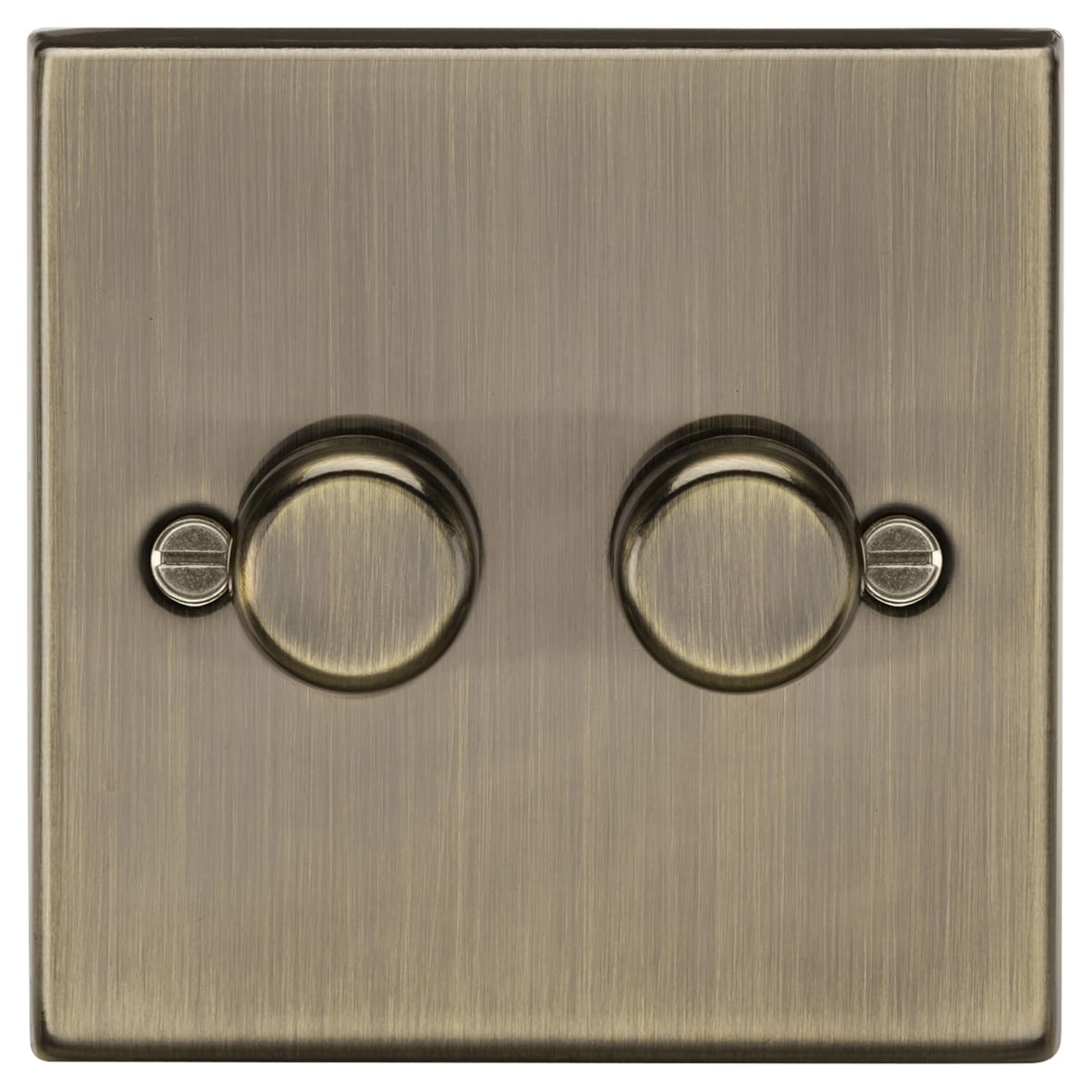 5 - 150W 2 Gang 2 Way Push On/Off Rotary Square Intelligent LED Dimmer - Antique Brass