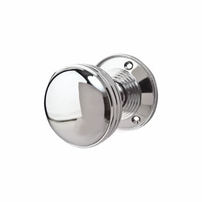 Polished Chrome Ringed Mortice Door Knob - 65mm Rose Diameter