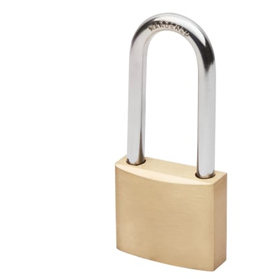 Watchman by Squire Long Shackle Padlock - 50mm Body - 52 x 28mm Shackle - Keyed Alike Key 1 - Brass
