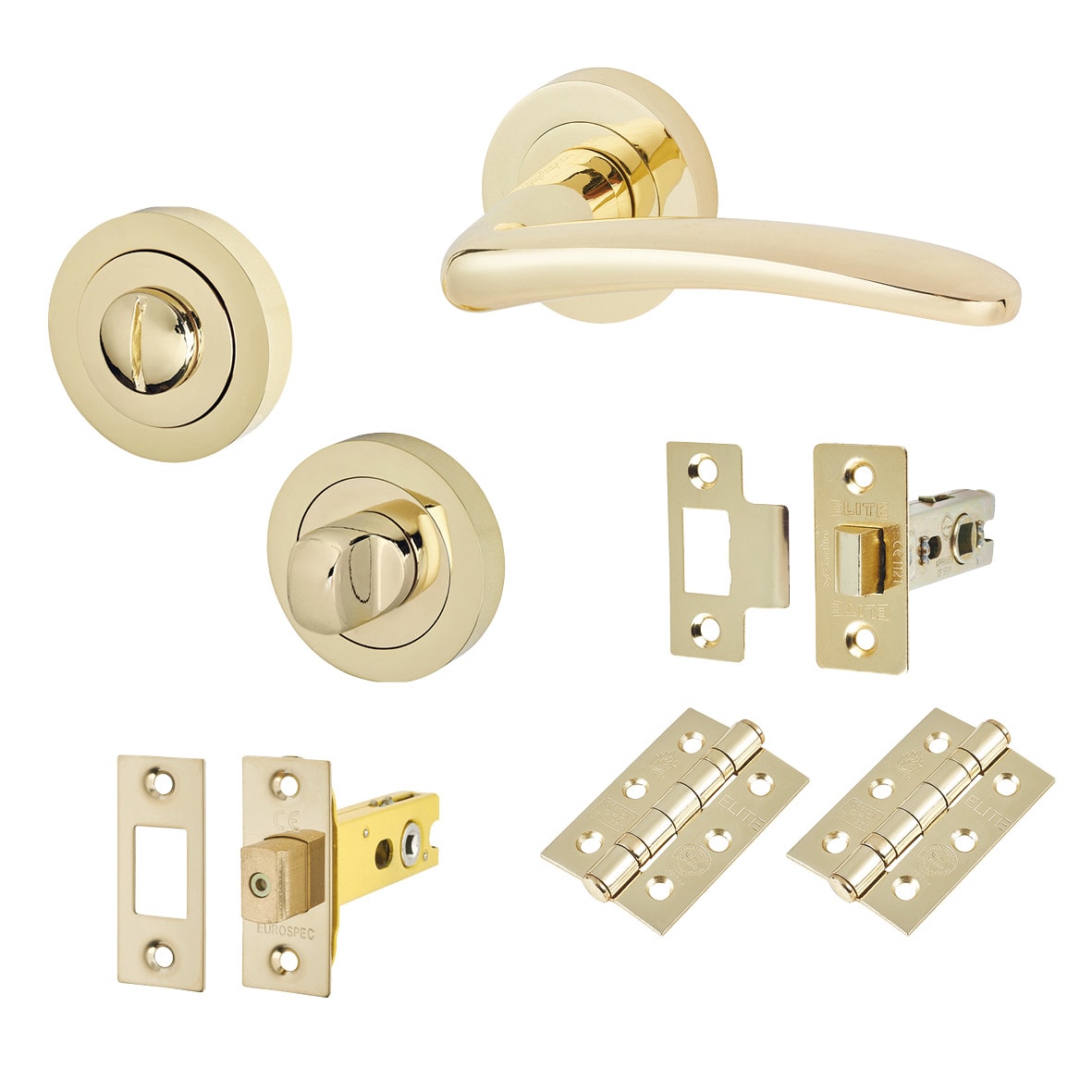 Polished Brass Bathroom Deadbolt Door Handles on Rose Pack - Eloise Range