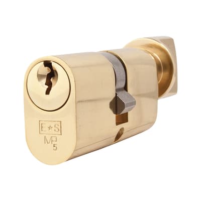 5 Pin 60mm Oval Thumbturn Cylinder - 30mm Turn + 30mm - Polished Brass - Keyed Alike