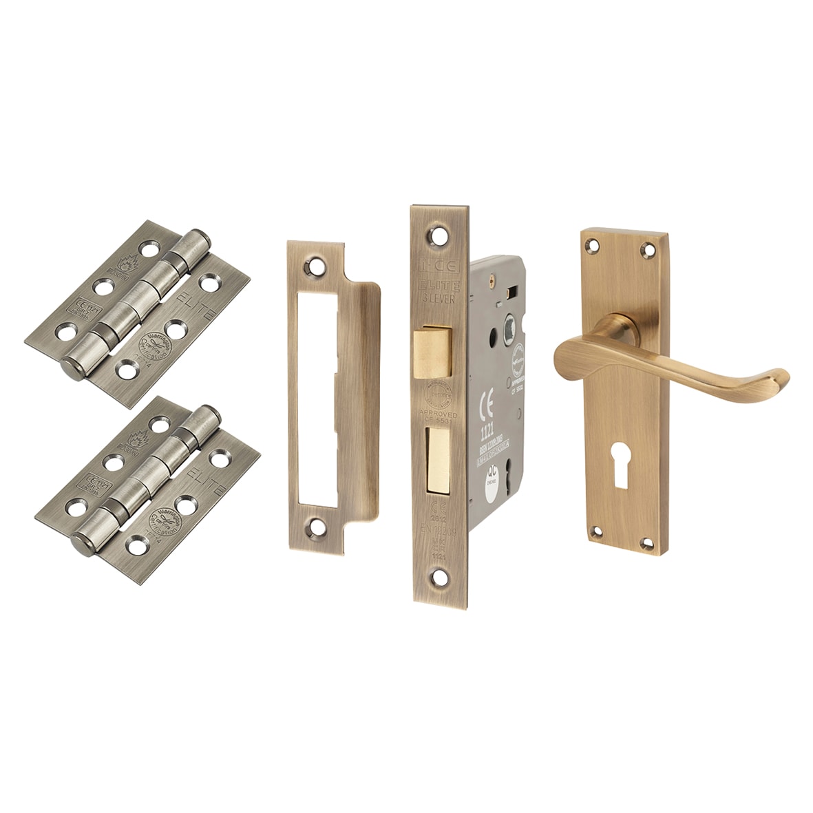 Antique Brass Victorian Scroll 3 Lever Sashlock Door Handles Pack