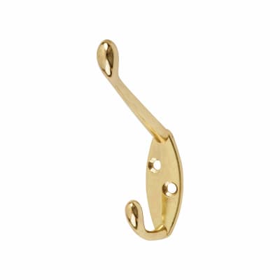 Diecast Single Hat & Coat Hook - 90 x 58mm - Polished Brass - Pack of 10