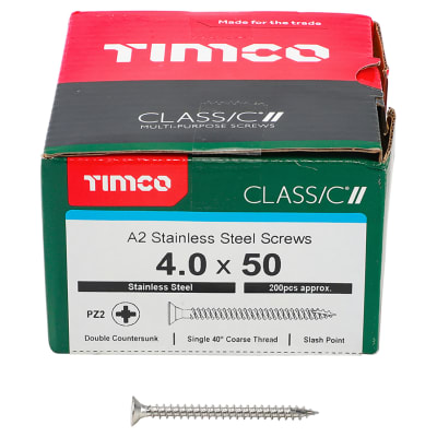 Classic Pozi Countersunk Wood Screws - 4.0 x 50mm - A2 Stainless Steel - Pack of 200