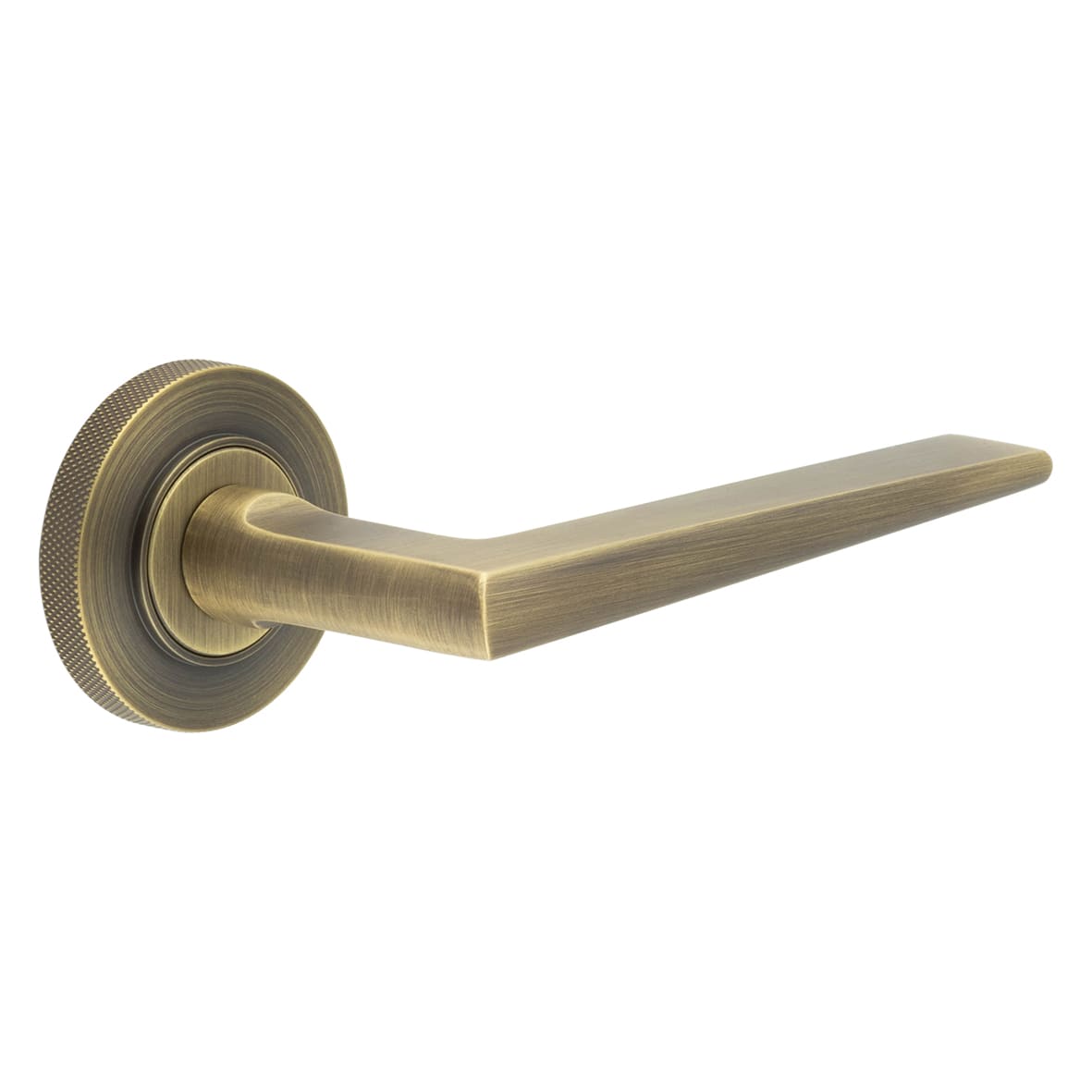 Antique Brass Fire Rated Door Handles on Round Knurled Rose - Mayfair Range