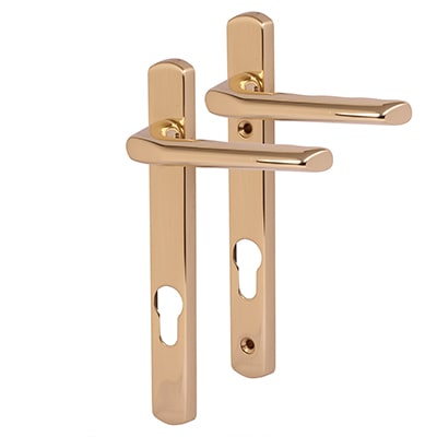 uPVC Solid Brass Multipoint Door Handle - 92mm c/c - Polished Brass