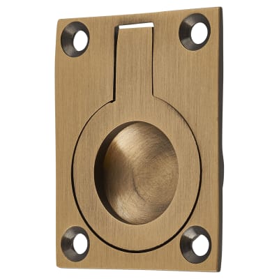 Rectangular Flush Ring Cabinet Pull Handle - 50 x 38mm - Antique Brass