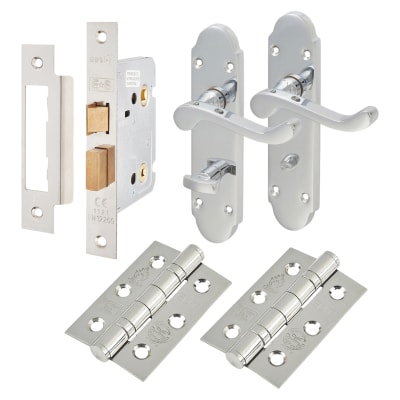 Polished Chrome Victorian Summer Scroll Bathroom Lock Door Handles Pack