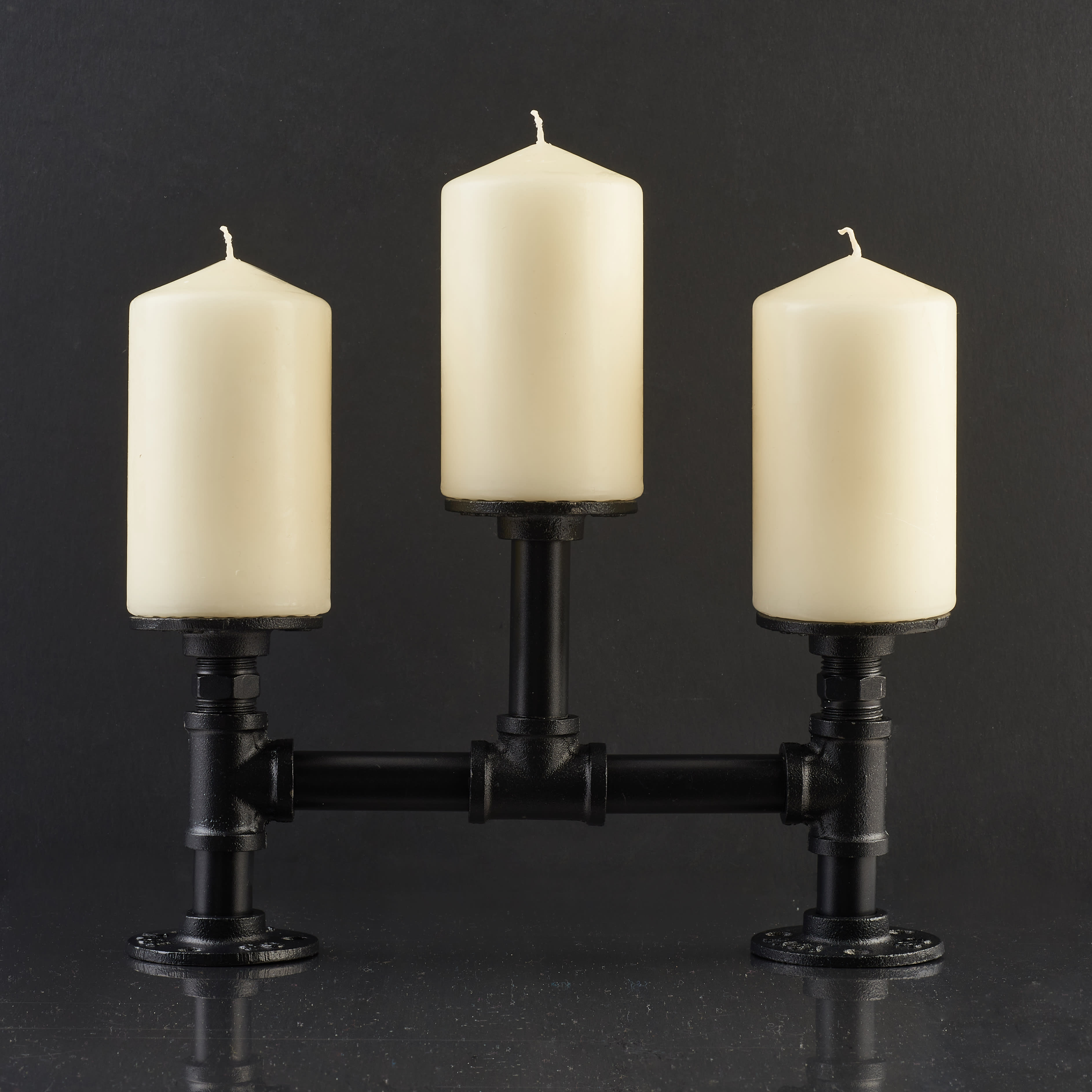 3/4" Pipe Triple Candle Holder - Black