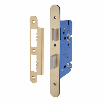 Architectural DIN Bathroom Lock - 85mm Case - 60mm Backset - Radius - PVD Brass