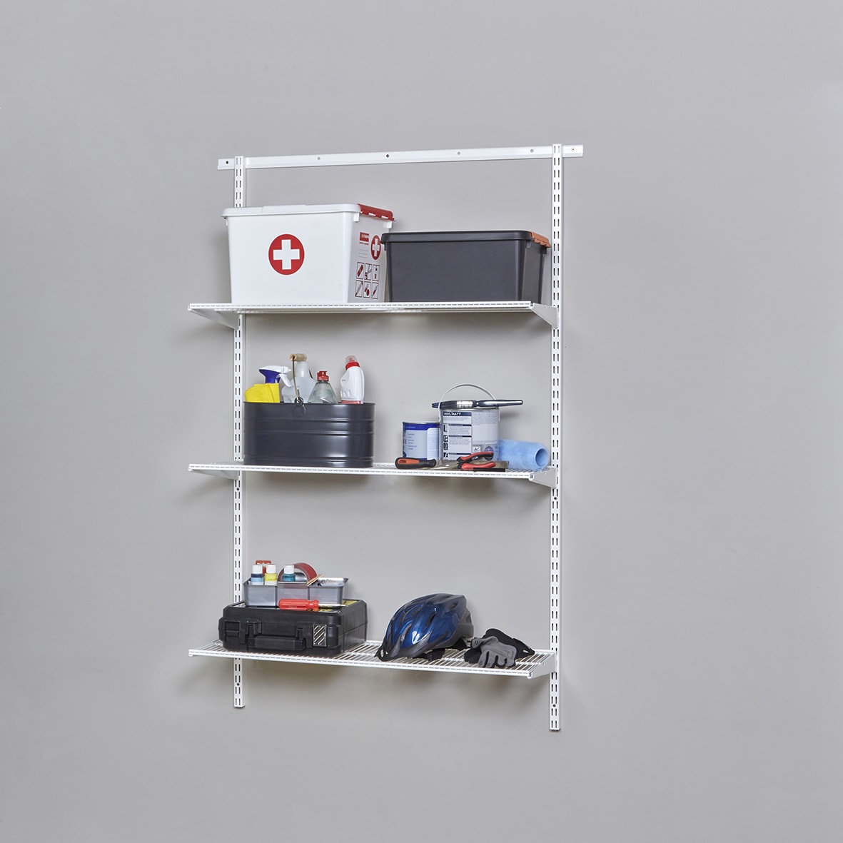 Wardrobe & Storage Starter Kit - 1 Bay, 3 Ventilated Wire Shelf - 936 x 1532 x 320mm - White