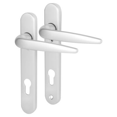 Silver uPVC Multipoint Door Handles - Short Plate - 92mm c/c - Sparta Range