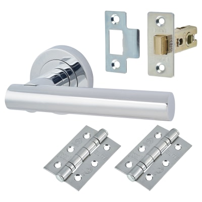 Polished Chrome Latch Door Handles on Rose Pack - Bella Range