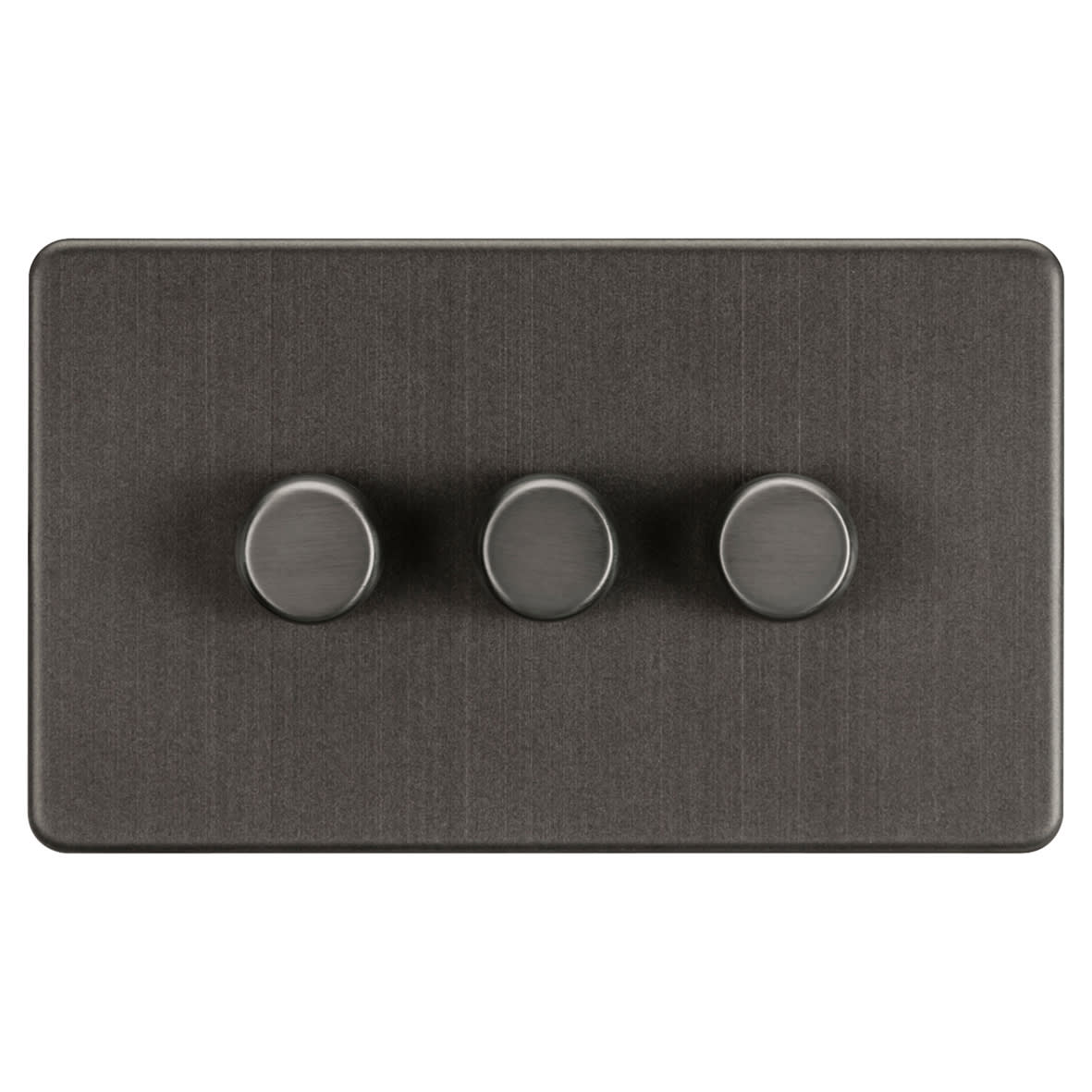 5 - 150W 3 Gang 2 Way Push On/Off Rotary Intelligent LED Dimmer Switch - Smoked Bronze