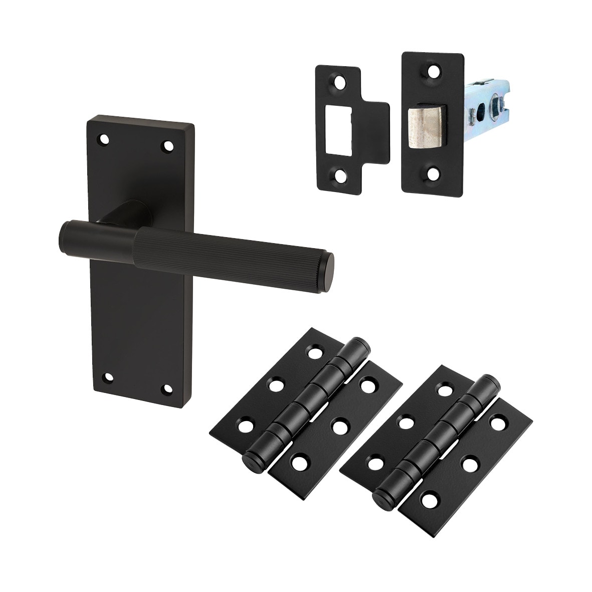 Matt Black Lines Latch Door Handles Pack - Nova Range