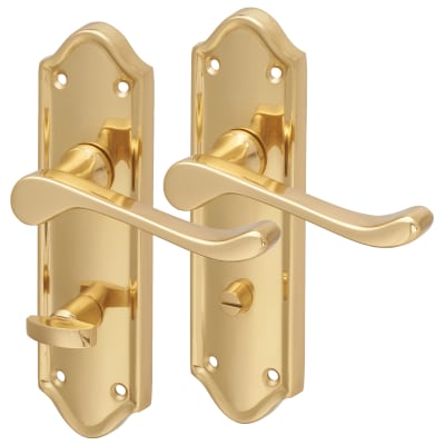 Polished Brass Scroll Bathroom Door Handles - Ashmead Range - 168 x 46mm