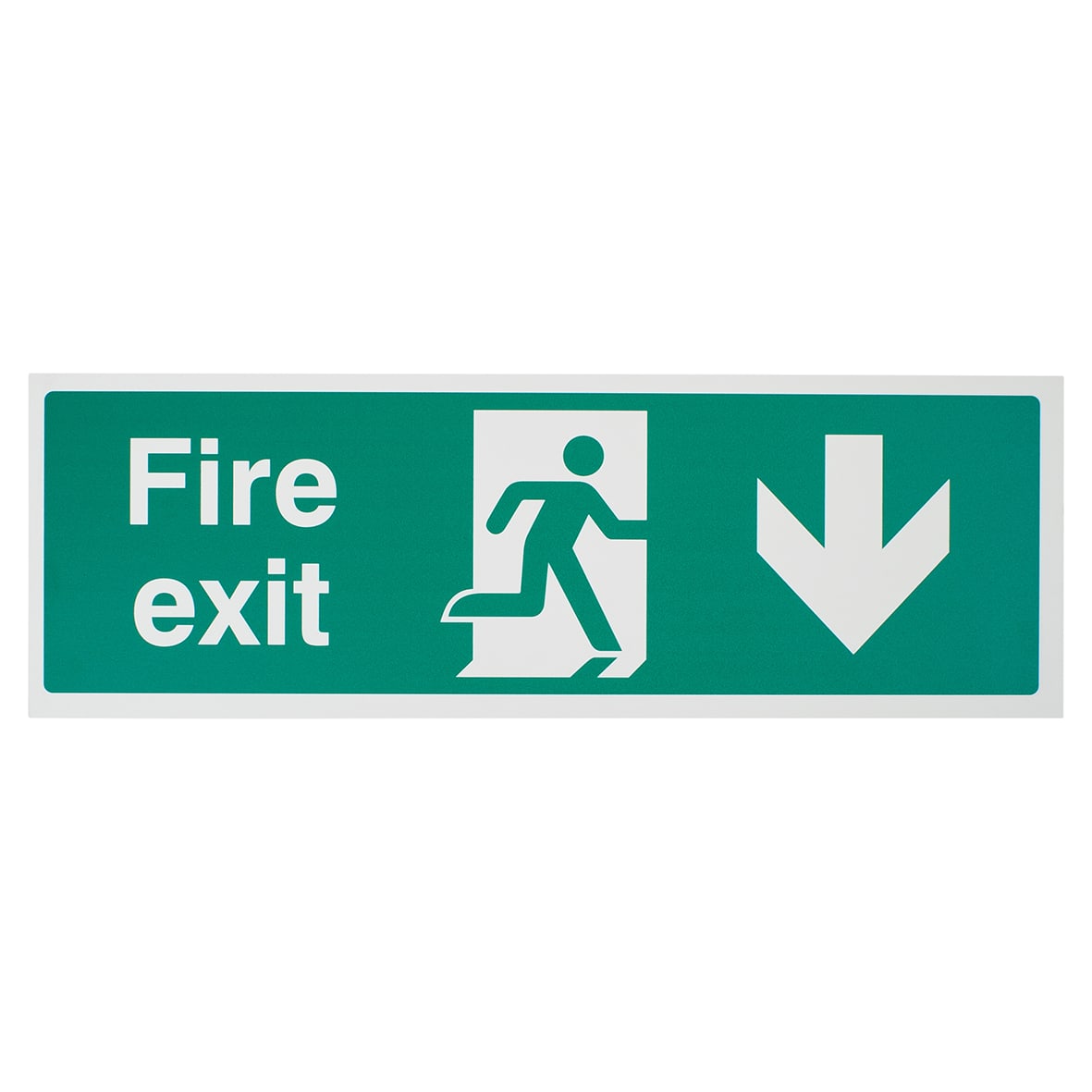 Double Sided Fire Exit Down Arrow Sign - 450 x 150mm - Rigid Foam