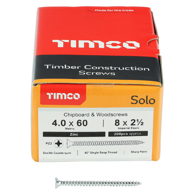 Solo Chippy Pozi Countersunk Wood Screws - 4.0 x 60mm - Zinc Plated - Pack of 200