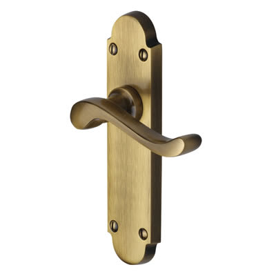Marcus Antique Brass Scroll Latch Door Handles - Savoy Range - 171 x 42mm
