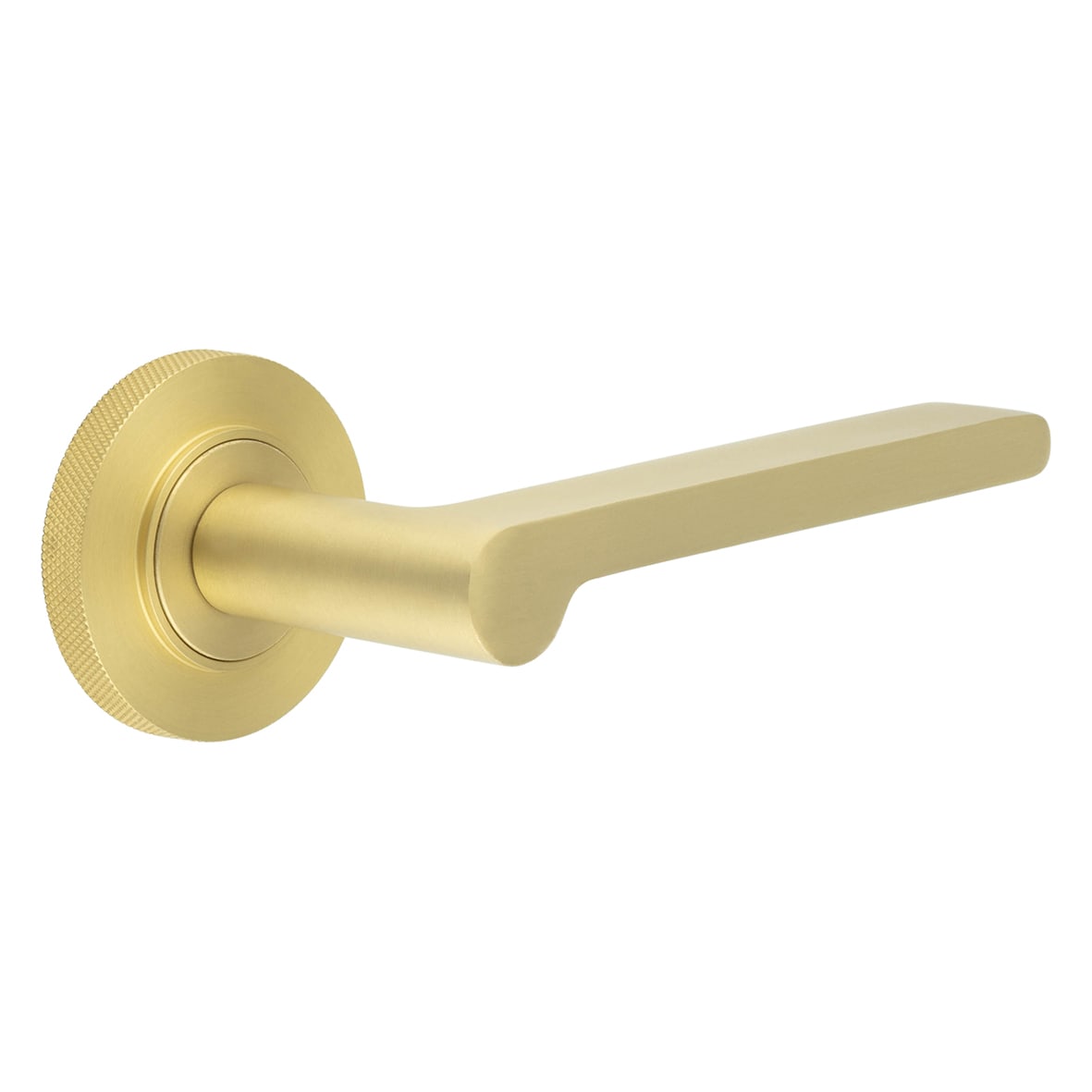 Satin Brass Fire Rated Door Handles on Round Knurled Rose - Fitzrovia Range