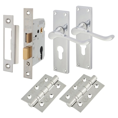 Polished Chrome Victorian Scroll Euro Lock Door Handles Pack