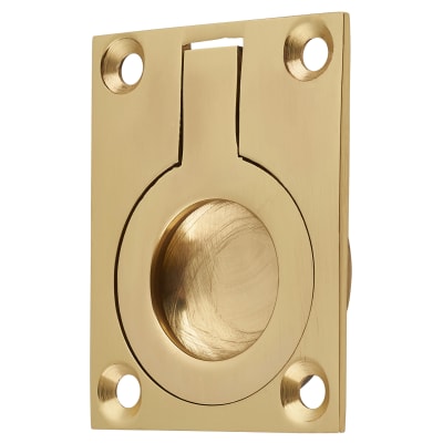 Rectangular Flush Ring Cabinet Pull Handle - 50 x 38mm - Polished Brass