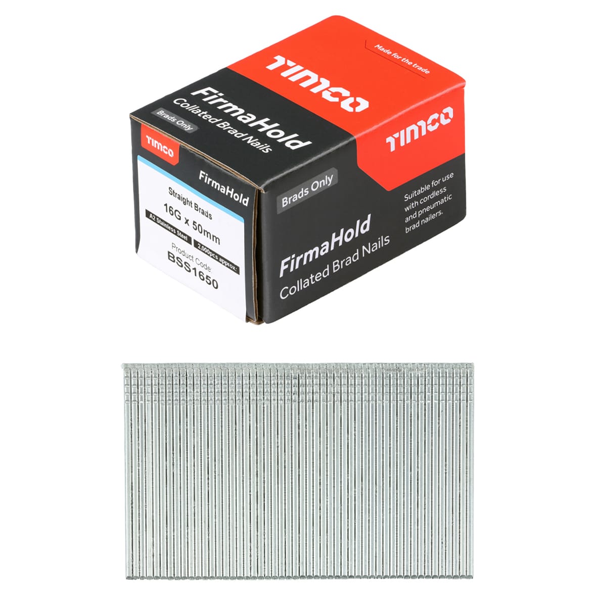 FirmaHold Second Fix Brad Nail - Straight - 16 Gauge x 50mm - Stainless Steel - Pack of 2000