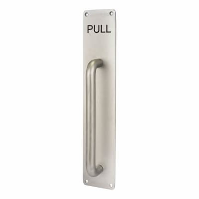 Satin Aluminium 19mm D-Bar Door Pull Handle on Plate - PULL - Screw Fix - 375 x 75 x 3mm