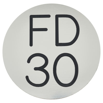Fire Door Sign - Self Adhesive - 50mm Diameter - Rigid Plastic - Silver