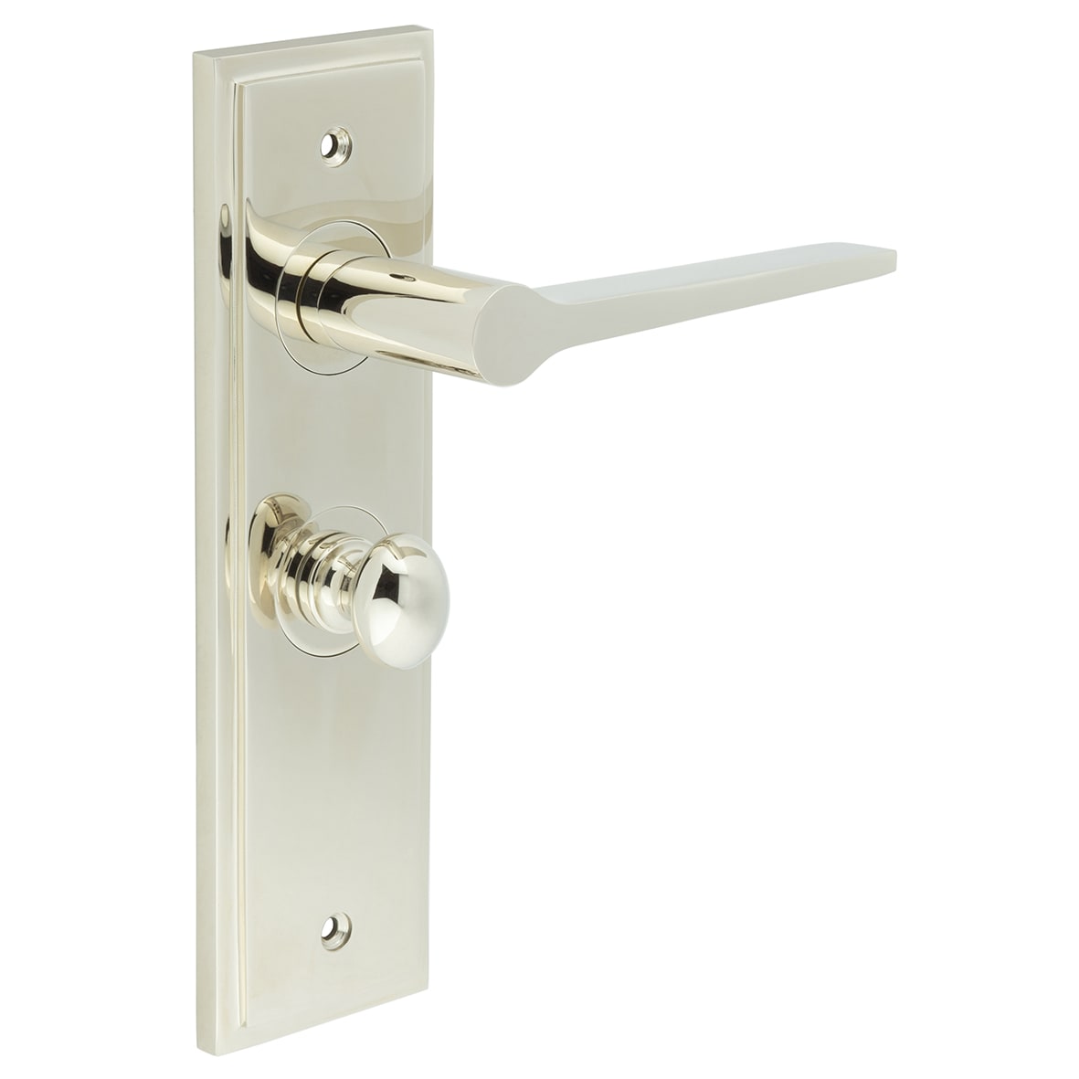 Polished Nickel Fire Rated Bathroom Door Handles - Knightsbridge - Inner 1 - 200 x 55mm