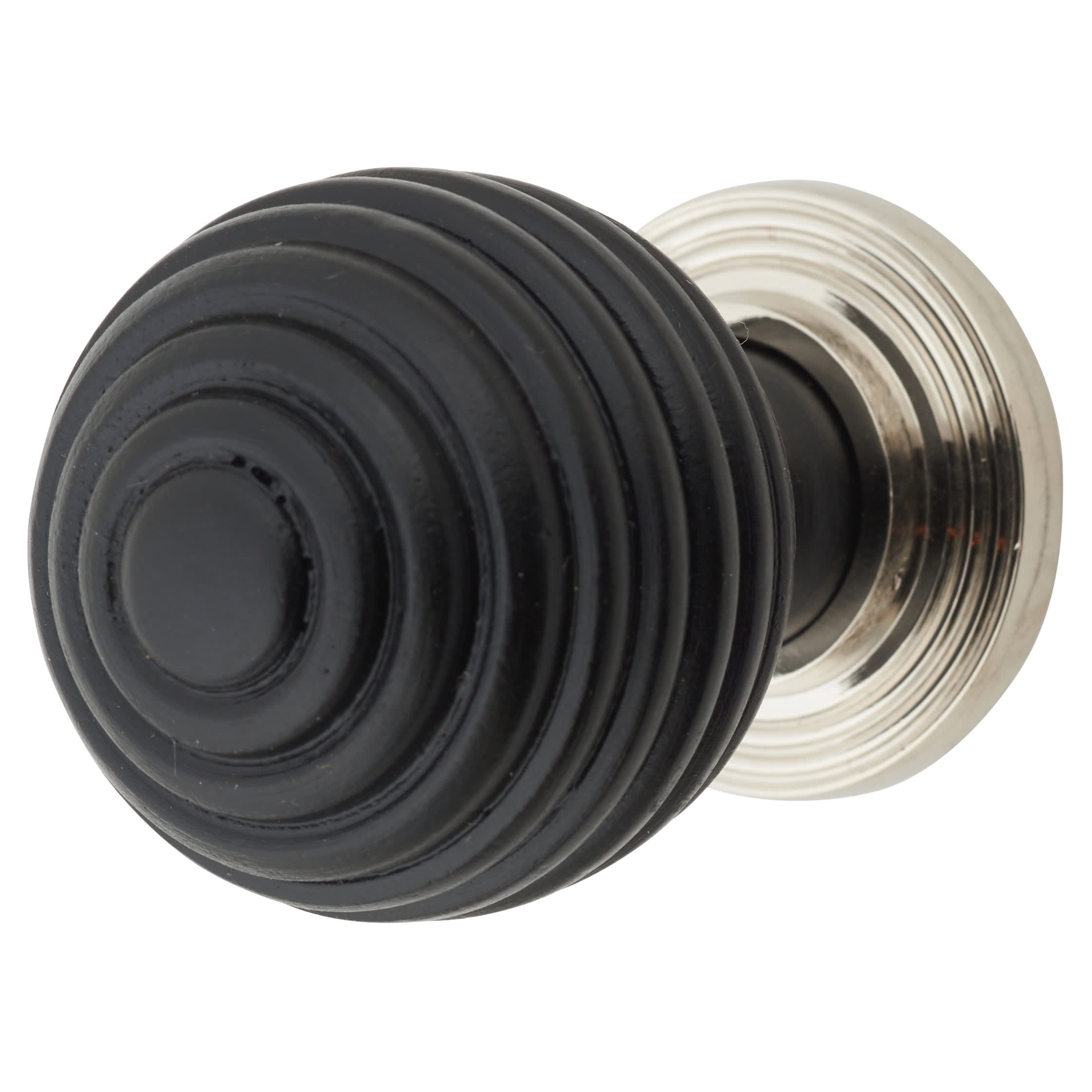 Beehive Ball Cabinet Knob - 35mm Diameter - Ebony - Polished Nickel Rose