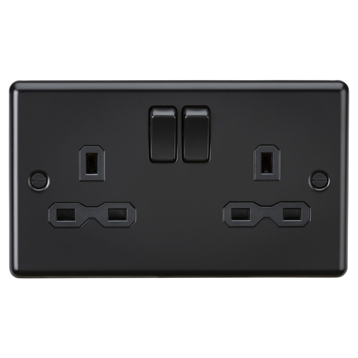 13A 2 Gang Double Pole Switched Socket with Twin Earths - Matt Black