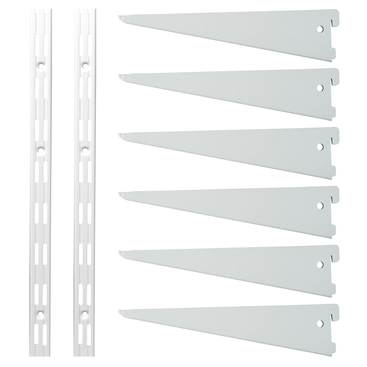 Twin Slot Shelving Kit - 2 x 1000mm Shelf Wall Uprights & 6 x 370mm Shelf Brackets - White