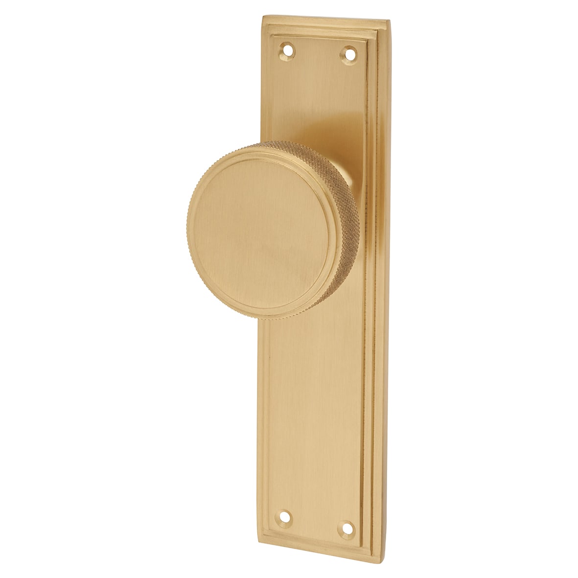 Satin Brass Knurled Latch Mortice Door Knob on Backplate - 205 x 52mm - Miller Range