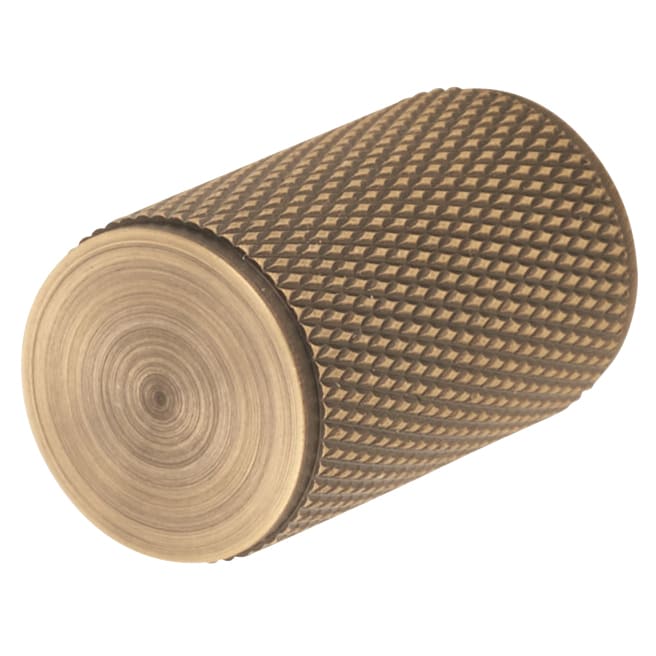 Knurled Cylinder Cabinet Knob - 18mm Diameter - Antique Brass