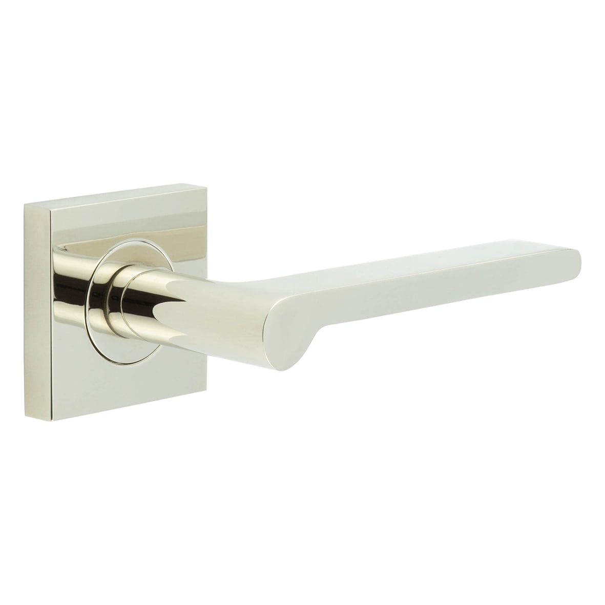 Polished Nickel Fire Rated Door Handles on Square Rose - Fitzrovia Range