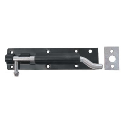 Tower Gate Bolt - Necked - 200mm Length - Black Japanned