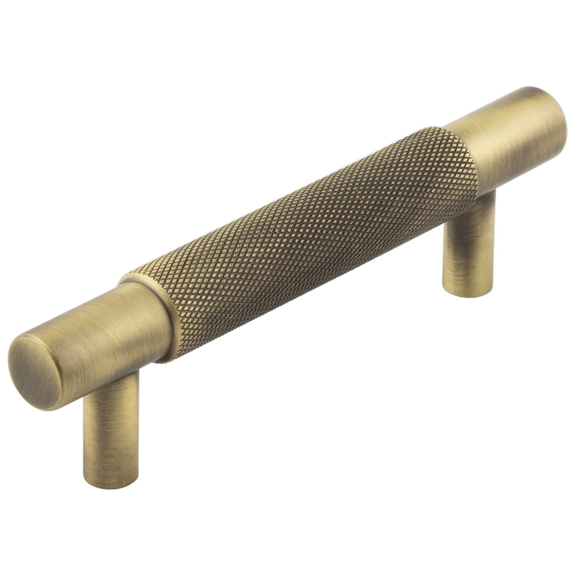 Taplow 18mm Knurled T-Bar Cabinet Pull Handle - 96mm c/c - Antique Brass
