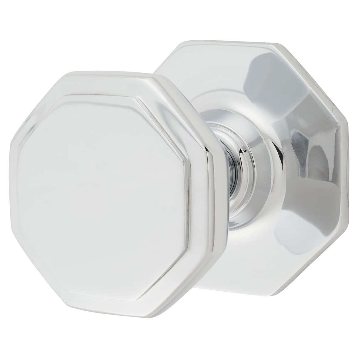Polished Chrome Octagonal Centre Door Knob - 79mm Rose Diameter